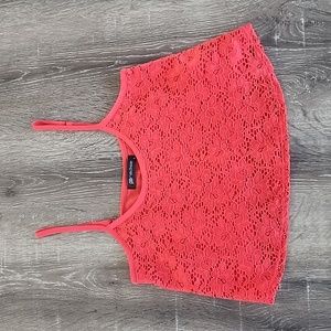 Paradise USA Floral Etched Eyelet Crochet Flowy  Flounce Cropped Swing Tank